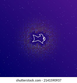 A large white contour gold fish symbol in the center  surrounded by small dots  Dots different colors in the shape ball  Vector illustration dark blue gradient background and stars
