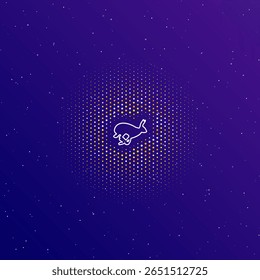 Uma grande lebre de contorno branco corre símbolo no centro, rodeado por pequenos pontos. Pontos de cores diferentes na forma de uma bola. Ilustração vetorial no fundo de gradiente azul escuro com estrelas