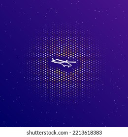 A large white contour helicopter symbol in the center, surrounded by small dots. Dots of different colors in the shape of a ball. Vector illustration on dark blue gradient background with stars