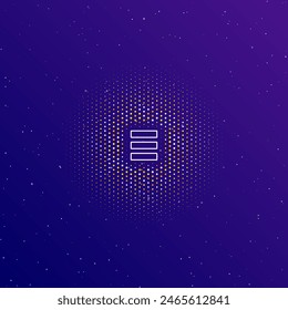 A large white contour identity symbol in the center, surrounded by small dots. Dots of different colors in the shape of a ball. Vector illustration on dark blue gradient background with stars