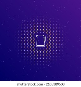 A large white contour kettle symbol in the center, surrounded by small dots. Dots of different colors in the shape of a ball. Vector illustration on dark blue gradient background with stars