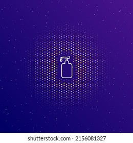 A large white contour liquid soap symbol in the center, surrounded by small dots. Dots of different colors in the shape of a ball. Vector illustration on dark blue gradient background with stars