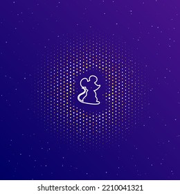 A large white contour mouse symbol in the center, surrounded by small dots. Dots of different colors in the shape of a ball. Vector illustration on dark blue gradient background with stars