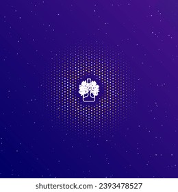 A large white contour mystical tree in bottle symbol in the center, surrounded by small dots. Vector illustration on dark blue gradient background with stars