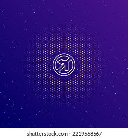 A large white contour no left turn sign in the center, surrounded by small dots. Dots of different colors in the shape of a ball. Vector illustration on dark blue gradient background with stars