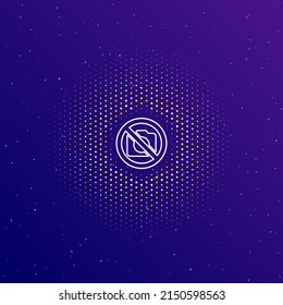 A large white contour no photo symbol in the center, surrounded by small dots. Dots of different colors in the shape of a ball. Vector illustration on dark blue gradient background with stars
