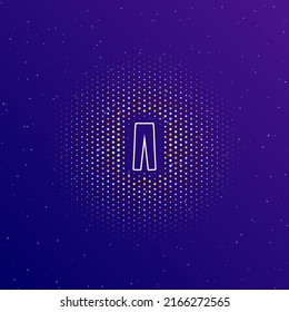 A large white contour pants symbol in the center  surrounded by small dots  Dots different colors in the shape ball  Vector illustration dark blue gradient background and stars