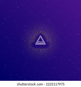 En el centro hay un gran rayo blanco que da a la carretera, rodeado de pequeños puntos. Puntos de diferentes colores en forma de bola. Ilustración vectorial sobre fondo de gradiente azul oscuro con estrellas