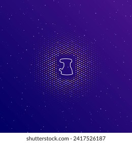 A large white contour sanding machine symbol in the center, surrounded by small dots. Dots of different colors in the shape of a ball. Vector illustration on dark blue gradient background with stars