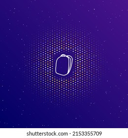A large white contour school bag symbol in the center, surrounded by small dots. Dots of different colors in the shape of a ball. Vector illustration on dark blue gradient background with stars
