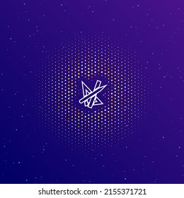 A large white contour school supplies symbol in the center, surrounded by small dots. Dots of different colors in the shape of a ball. Vector illustration on dark blue gradient background with stars