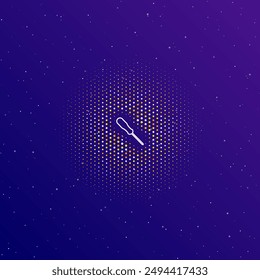 A large white contour a screwdriver symbol in the center, surrounded by small dots. Dots of different colors in the shape of a ball. Vector illustration on dark blue gradient background with stars