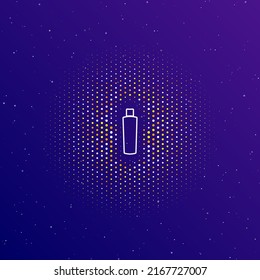 A large white contour shampoo symbol in the center, surrounded by small dots. Dots of different colors in the shape of a ball. Vector illustration on dark blue gradient background with stars