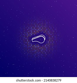 A large white contour sports whistle symbol in the center, surrounded by small dots. Dots of different colors in the shape of a ball. Vector illustration on dark blue gradient background with stars