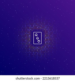 A large white contour Three of Spades playing card in the center, surrounded by small dots. Vector illustration on dark blue gradient background with stars