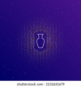 A large white contour vase in the center, surrounded by small dots. Dots of different colors in the shape of a ball. Vector illustration on dark blue gradient background with stars