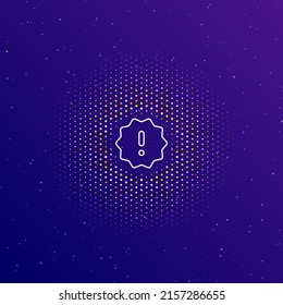 A large white contour warning symbol in the center, surrounded by small dots. Dots of different colors in the shape of a ball. Vector illustration on dark blue gradient background with stars
