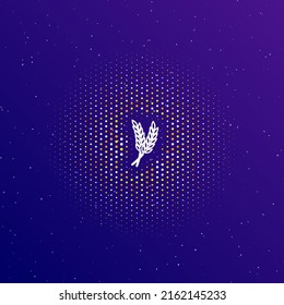 A large white contour wheat symbol in the center, surrounded by small dots. Dots of different colors in the shape of a ball. Vector illustration on dark blue gradient background with stars