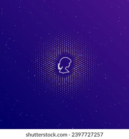 A large white contour woman face profile symbol in the center, surrounded by small dots. Vector illustration on dark blue gradient background with stars