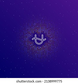 A large white contour zodiac ophiuchus symbol in the center, surrounded by small dots. Dots of different colors in the shape of a ball. Vector illustration on dark blue gradient background with stars