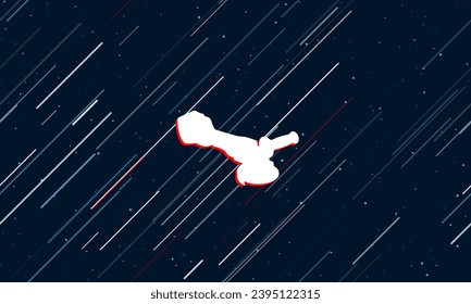 Large white cordless angle grinder symbol framed in red in the center. The effect of flying through the stars. Vector illustration on a dark blue background with stars and slanted lines