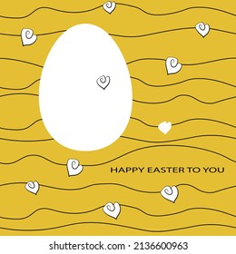 Large white egg on Fun Hand Drawn Heart on irregular lines. Lettering: Happy Easter to you. Art line illustration for Easter cards.