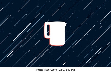 Large white electric kettle symbol framed in red in the center. The effect of flying through the stars. Vector illustration on a dark blue background with stars and slanted lines