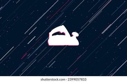 Large white electric plane symbol framed in red in the center. The effect of flying through the stars. Vector illustration on a dark blue background with stars and slanted lines