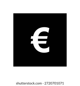 Un Grande símbolo del euro blanco se centra en un fondo cuadrado negro, rodeado por un borde blanco limpio, creando una representación visual simple pero llamativa de la moneda europea.