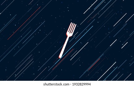 Large white fork framed in red in the center. The effect of flying through the stars. Seamless vector illustration on a dark blue background with stars and slanted lines