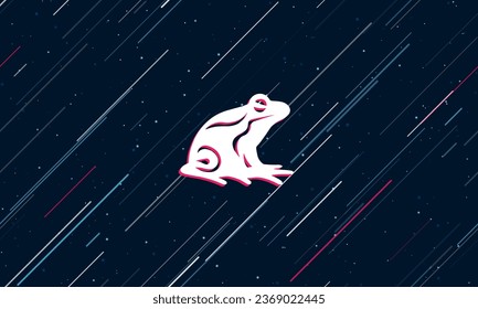 Large white frog symbol framed in red in the center. The effect of flying through the stars. Vector illustration on a dark blue background with stars and slanted lines