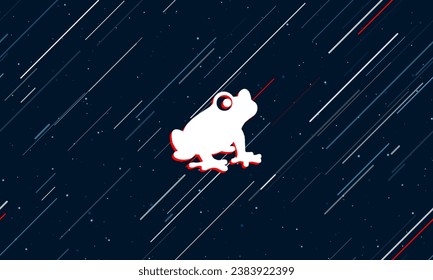 Large white frog symbol framed in red in the center. The effect of flying through the stars. Vector illustration on a dark blue background with stars and slanted lines