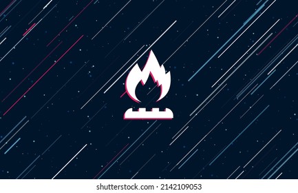 Large white gas symbol framed in red in the center. The effect of flying through the stars. Vector illustration on a dark blue background with stars and slanted lines