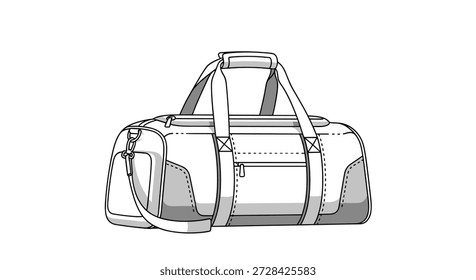 Grande bolso de lona atlético blanco y gris con asas y una correa de hombro que se muestra en un estilo de dibujo de línea limpia para equipos deportivos.