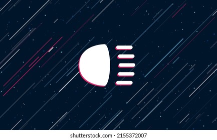 Large white headlight symbol framed in red in the center. The effect of flying through the stars. Vector illustration on a dark blue background with stars and slanted lines