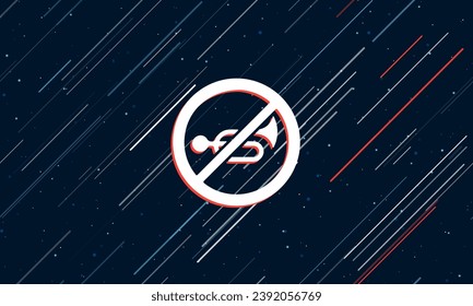 Large white horning prohibited sign framed in red in the center. The effect of flying through the stars. Vector illustration on a dark blue background with stars and slanted lines