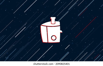 Large white juicer symbol framed in red in the center. The effect of flying through the stars. Vector illustration on a dark blue background with stars and slanted lines