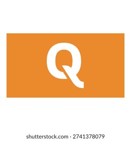 Large white letter Q on orange rectangular background simple typography graphic icon