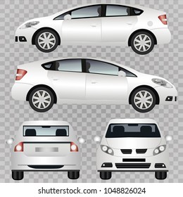 A large white machine on a light background, realistic. Side view, rear view, front view. For your concept, vector illustration.