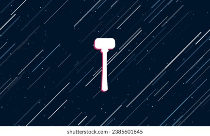 Large white mallet symbol framed in red in the center. The effect of flying through the stars. Vector illustration on a dark blue background with stars and slanted lines