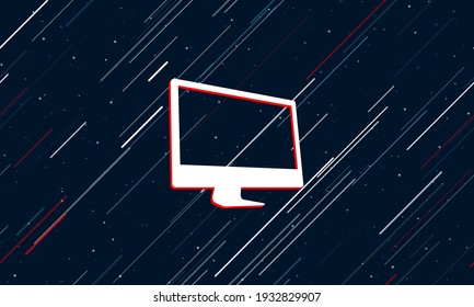 Grosses weißes Monoblock-Symbol in der Mitte in Rot gerahmt. Der Effekt des Fliegens durch die Sterne. Nahtlose Vektorgrafik auf dunkelblauem Hintergrund mit Sternen und langanhaltenden Linien
