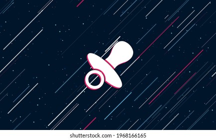Large white nipple symbol framed in red in the center. The effect of flying through the stars. Vector illustration on a dark blue background with stars and slanted lines