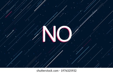 Large white no symbol framed in red in the center. The effect of flying through the stars. Vector illustration on a dark blue background with stars and slanted lines