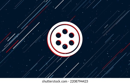 Gran símbolo de cable óptico blanco enmarcado en rojo en el centro. El efecto de volar a través de las estrellas. Ilustración vectorial en un fondo azul oscuro con estrellas y líneas inclinadas