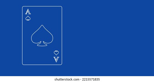 A large white outline ace of spades card on the left. Designed as thin white lines. Vector illustration on blue background