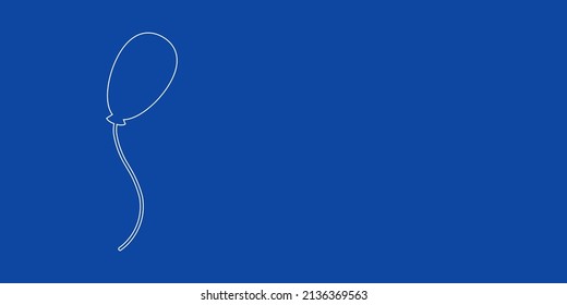Ein großes weißes Rahmenballonsymbol links. Entwickelt als dünne weiße Linien. Vektorgrafik auf blauem Hintergrund