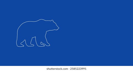 A large white outline bear icon on the left. Designed as thin white lines. Vector illustration on blue background