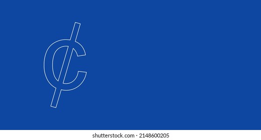 A large white outline cent symbol on the left. Designed as thin white lines. Vector illustration on blue background