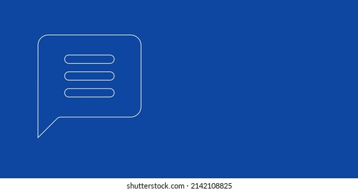 A large white outline chat symbol on the left. Designed as thin white lines. Vector illustration on blue background