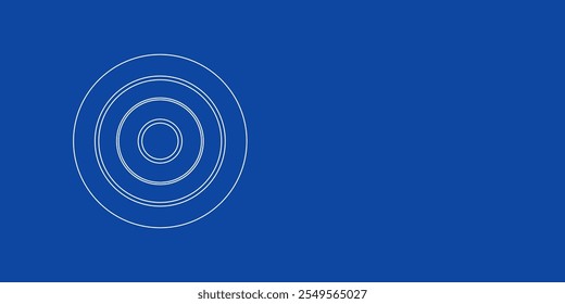 Um grande símbolo de jogo de damas de contorno branco à esquerda. Projetado como linhas brancas finas. Ilustração vetorial no plano de fundo azul